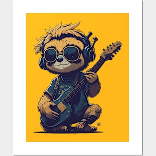 Cool Sloth Play Guitar Posters and Art